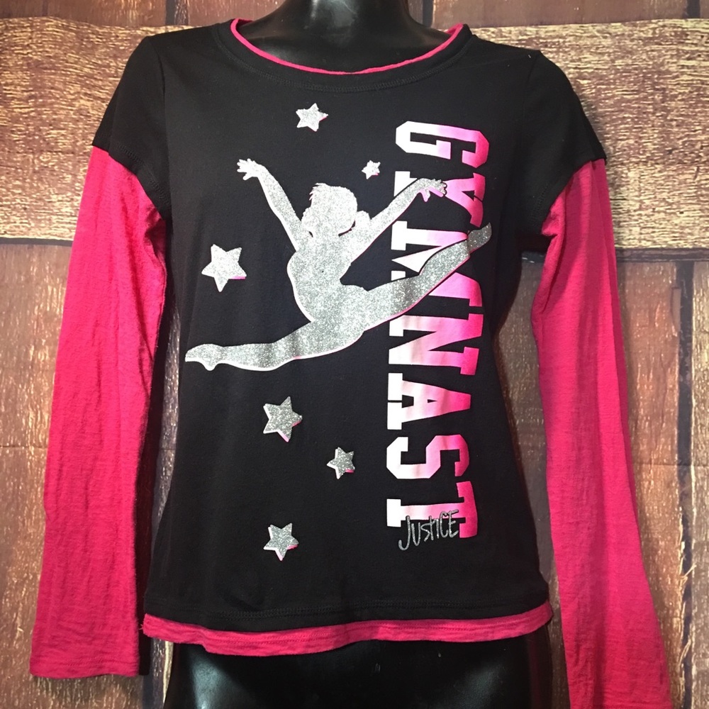 Justice Girls Size 12 Gymnast T Shirt Glitter A8